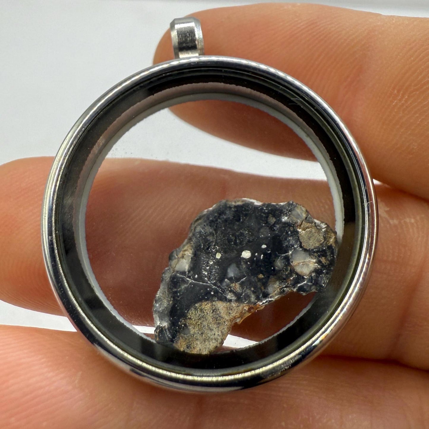 Ajdabiya 001 Lunar Meteorite Slice Pendant: Moon Rock Specimen, Space Gift, 0.77 grams