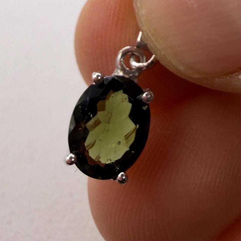 Authentic Moldavite Tektite Pendant: Gem-Cut, Czech Republic, Reiki Energy