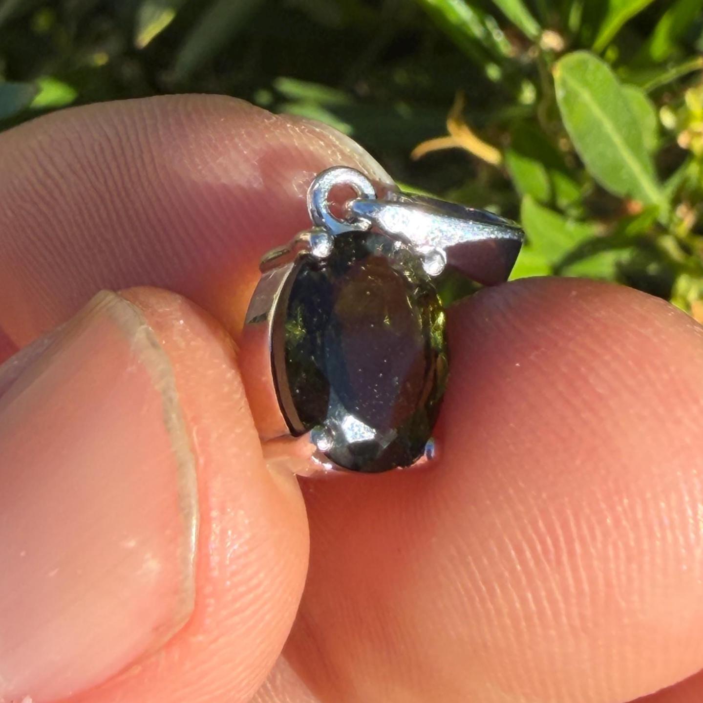 Authentic Moldavite Tektite Pendant: Gem-Cut, Czech Republic, Reiki Energy