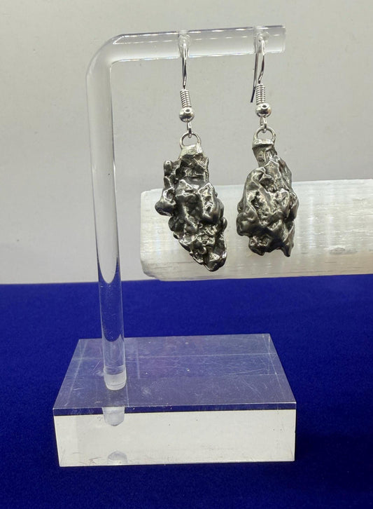 Campo del Cielo Meteorite Earrings Pair, Damgle Earrings, Authentic Space Iron, 9.91 grams