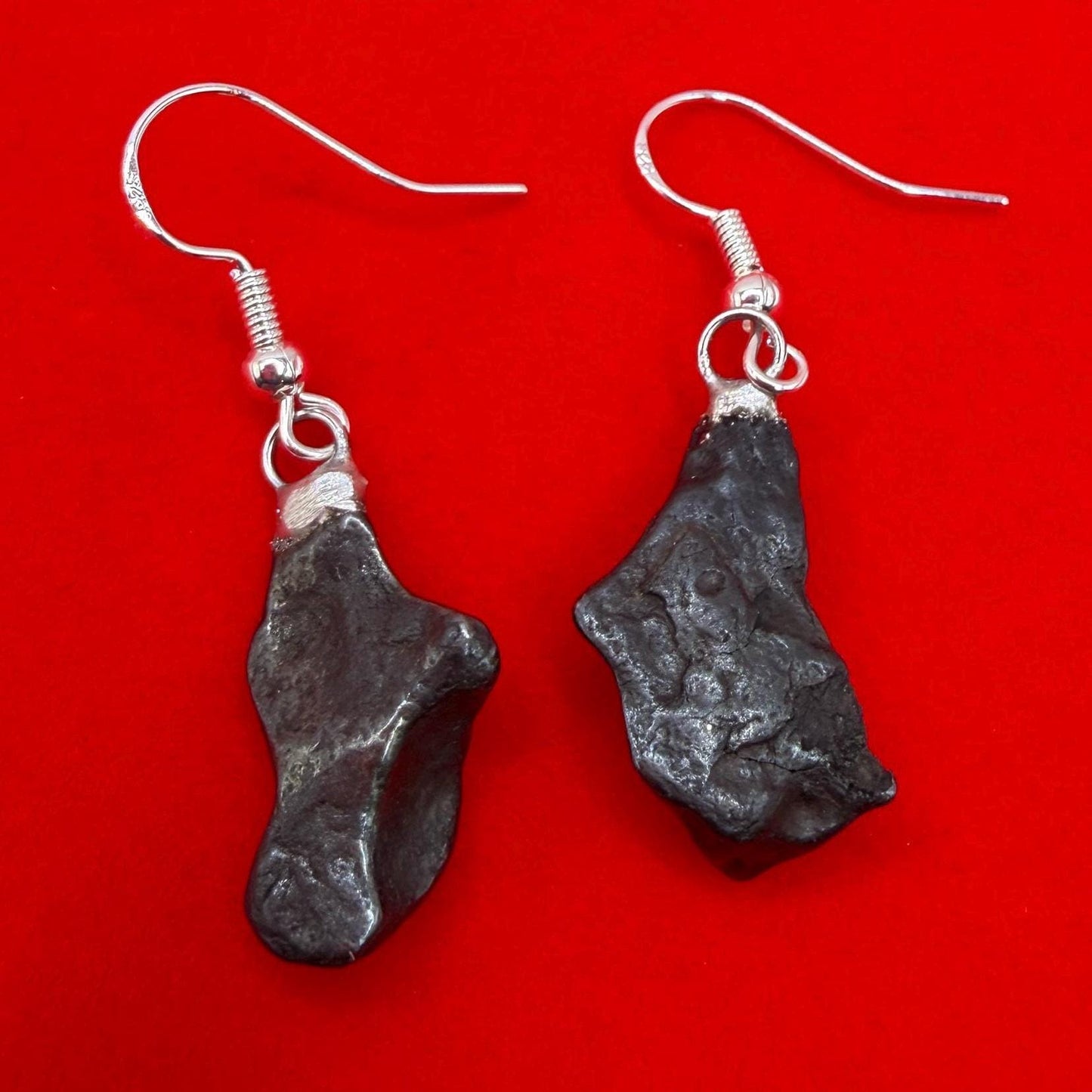 Agoudal Meteorite Dangle Earrings, Genuine Space Rock Jewelry, Sterling Silver Hooks, Handmade Cosmic Gift, 7.01 Grams