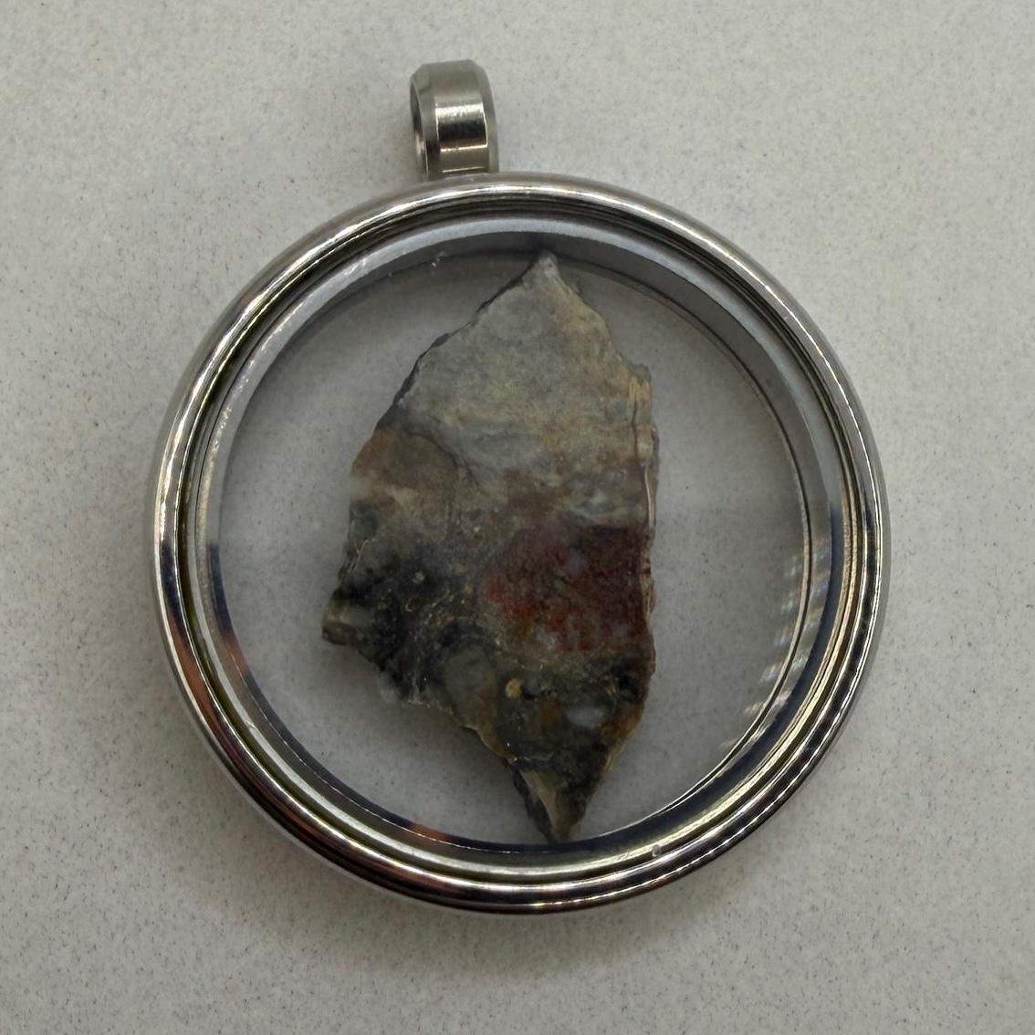 NWA 18045 Lunar Meteorite Slice Pendant, Authentic Moon Rock (Melt Breccia) in a Stainless Steel Window Pendant, 1.39g