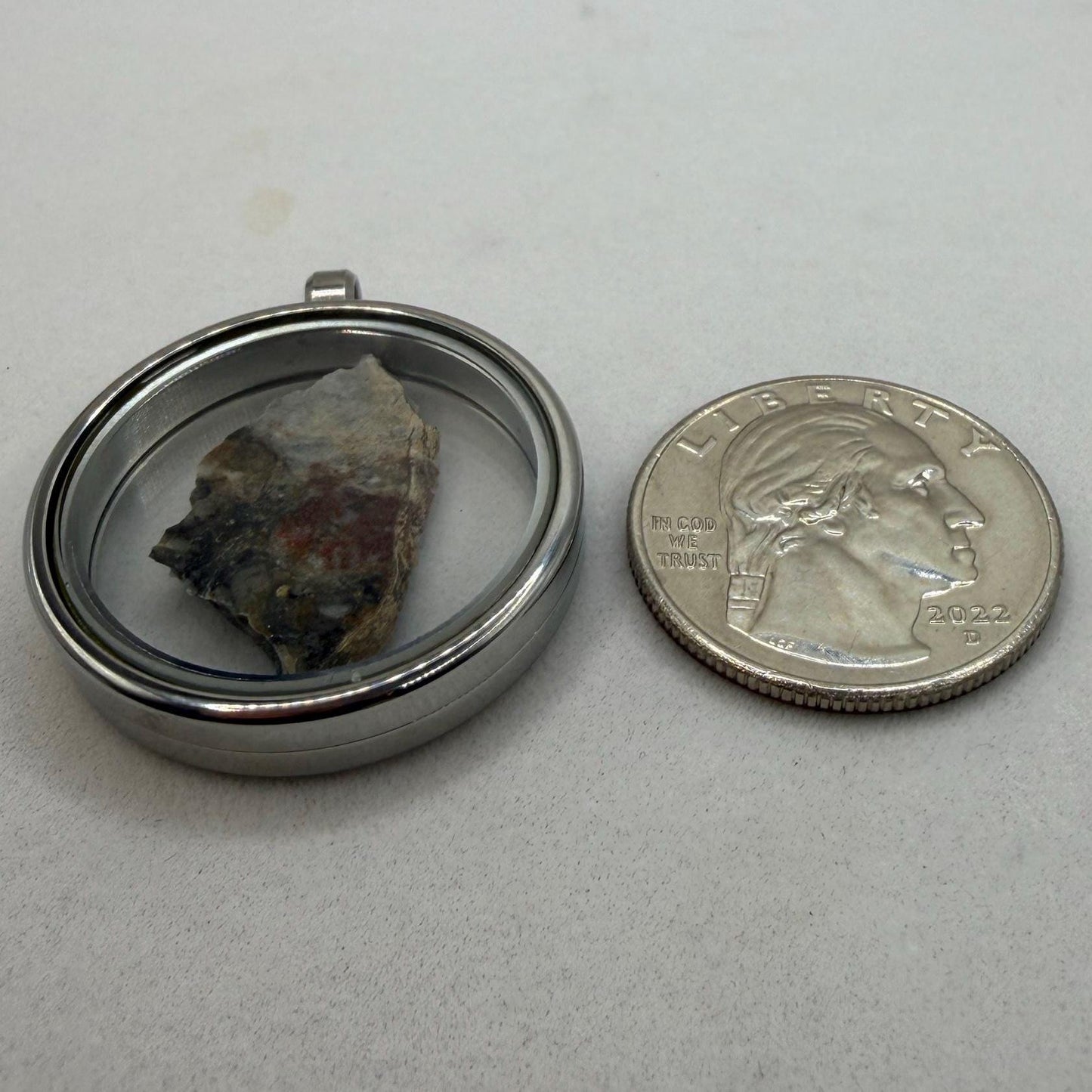 NWA 18045 Lunar Meteorite Slice Pendant, Authentic Moon Rock (Melt Breccia) in a Stainless Steel Window Pendant, 1.39g