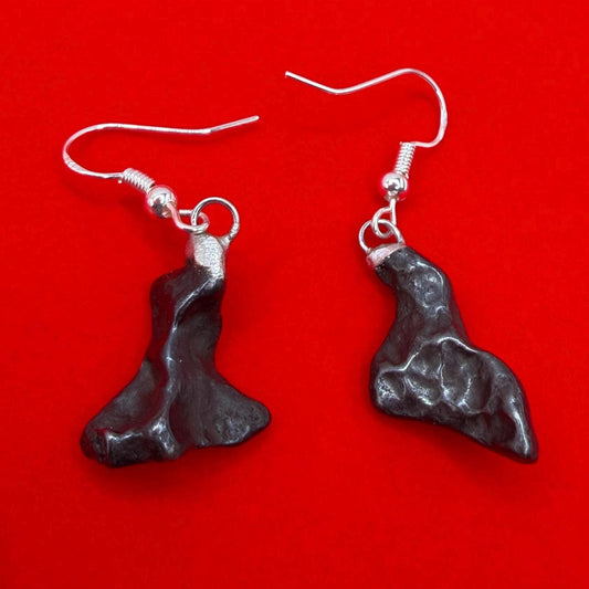 Agoudal Meteorite Dangle Earrings, Genuine Space Rock Jewelry, Sterling Silver Hooks, Handmade Cosmic Gift, 7.07 Grams