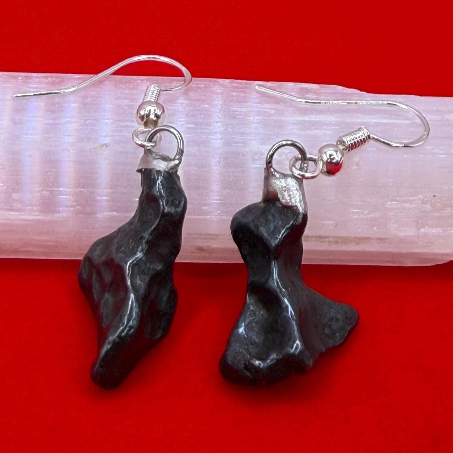 Agoudal Meteorite Dangle Earrings, Genuine Space Rock Jewelry, Sterling Silver Hooks, Handmade Cosmic Gift, 7.07 Grams
