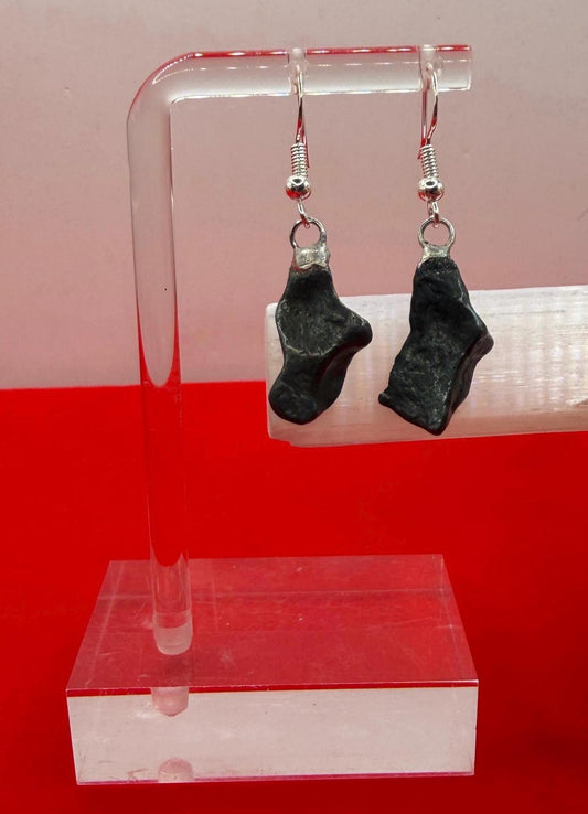 Agoudal Meteorite Dangle Earrings, Genuine Space Rock Jewelry, Sterling Silver Hooks, Handmade Cosmic Gift, 7.01 Grams
