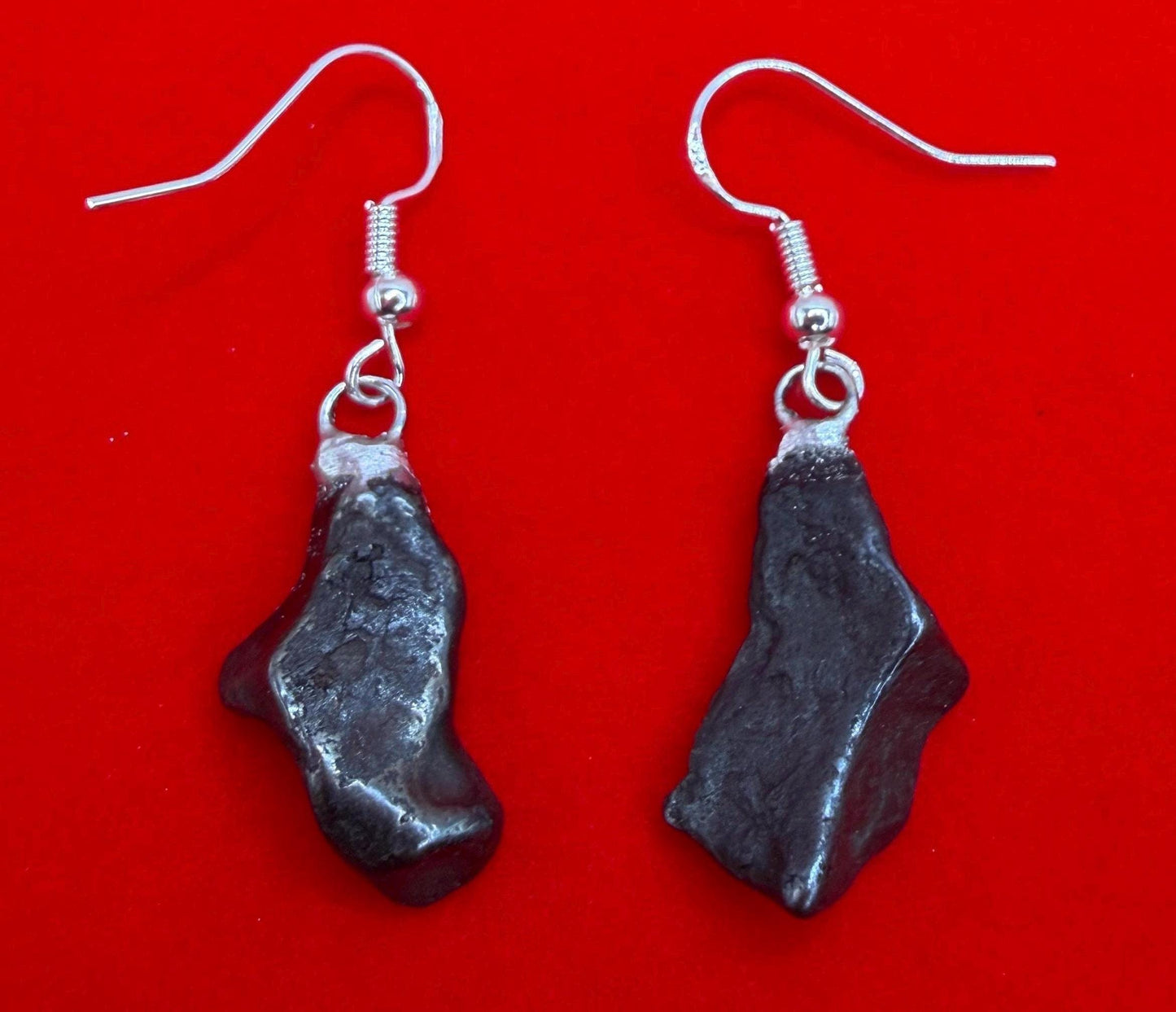 Agoudal Meteorite Dangle Earrings, Genuine Space Rock Jewelry, Sterling Silver Hooks, Handmade Cosmic Gift, 7.01 Grams