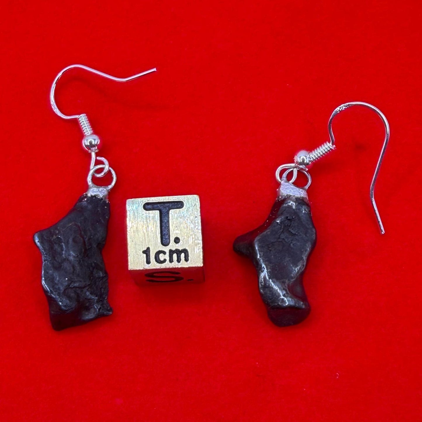 Agoudal Meteorite Dangle Earrings, Genuine Space Rock Jewelry, Sterling Silver Hooks, Handmade Cosmic Gift, 7.01 Grams