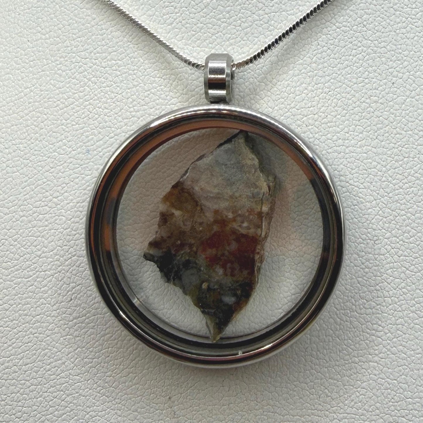 NWA 18045 Lunar Meteorite Slice Pendant, Authentic Moon Rock (Melt Breccia) in a Stainless Steel Window Pendant, 1.39g