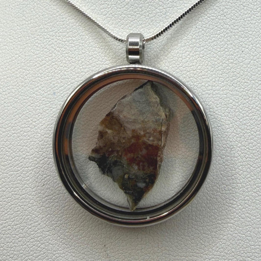 NWA 18045 Lunar Meteorite Slice Pendant, Authentic Moon Rock (Melt Breccia) in a Stainless Steel Window Pendant, 1.39g