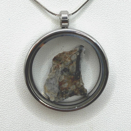 NWA 18045 Lunar Meteorite Slice Pendant, Authentic Moon Rock (Melt Breccia) in a Stainless Steel Window Pendant, 1.33g