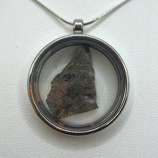 Oued el Hamim 001 Lunar Melt Breccia Pendant, Authentic Moon Rock (Melt Breccia) in a Stainless Steel Window Pendant, 1.50g