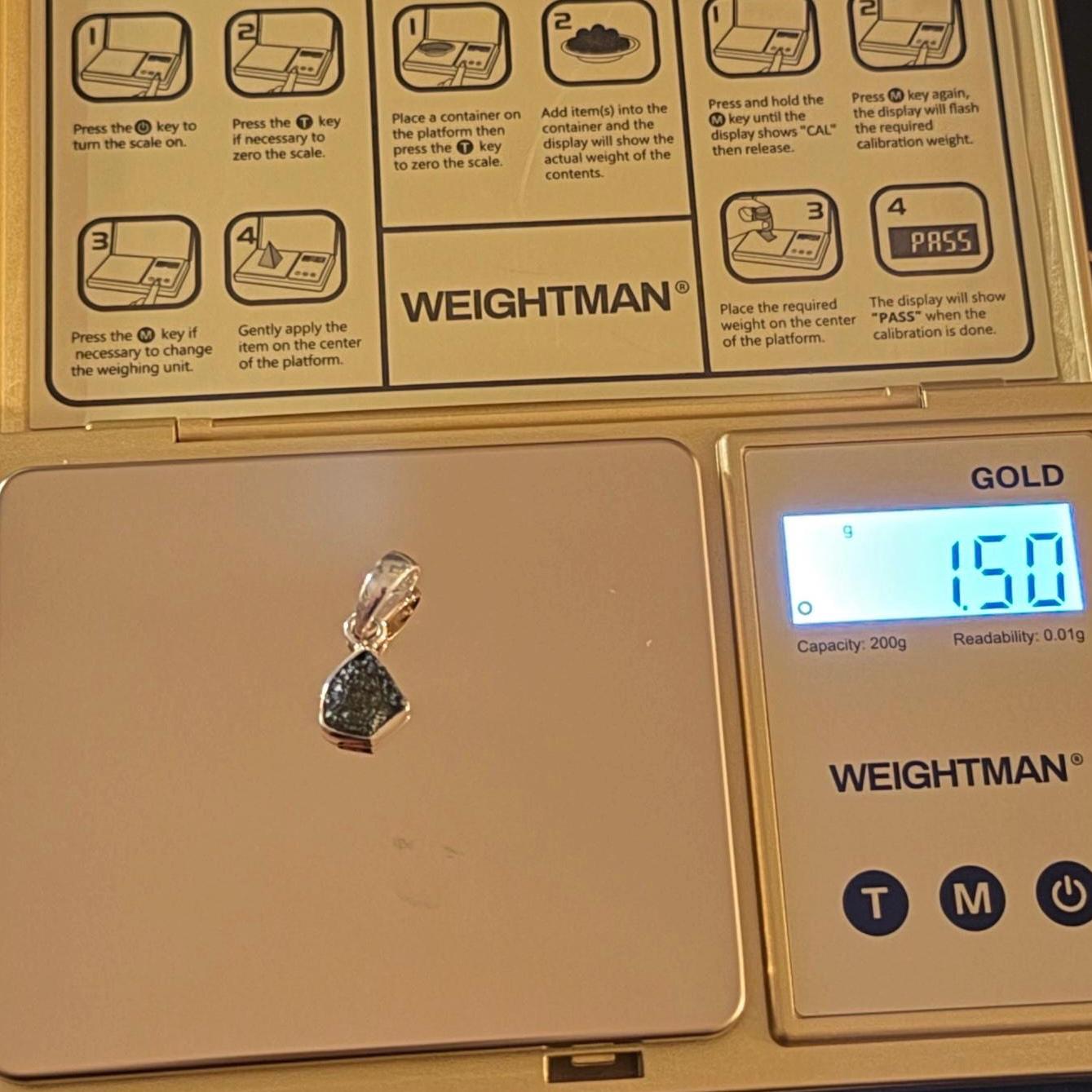 Authentic Moldavite Tektite Pendant: Czech Republic, Reiki Energy, 1.50g