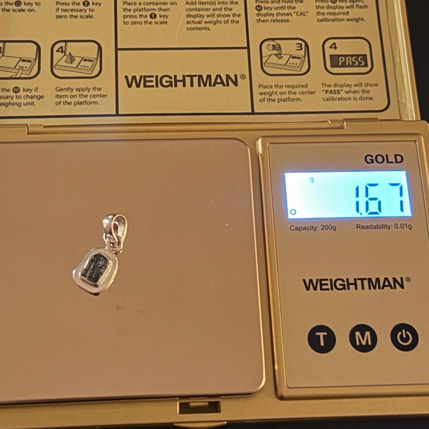 Authentic Moldavite Tektite Pendant: Czech Republic, Reiki Energy, 1.67 gram