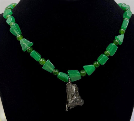 Aletai Meteorite and Jade Necklace, Earth and Space Necklace, Astronomy Gift, 58g